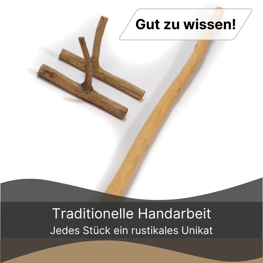 HOLZ STANGE Vara | Teakholz, 165 cm mit Wandhaken | Ast Aufhänger, Teak Gardinenstange, Treibholz Vorhangstange, Garderoben Stange
