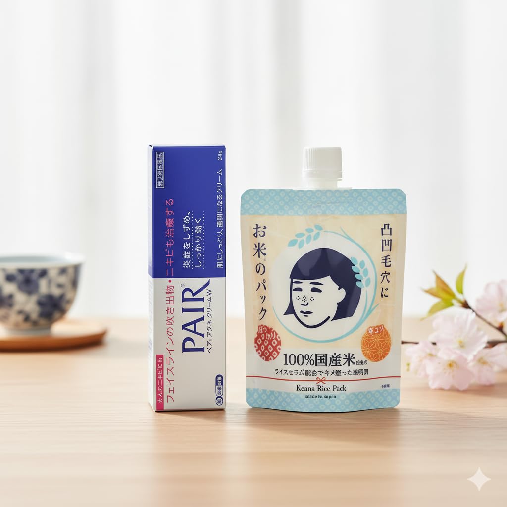 Samurai Japan Exclusive – Lion Pair Acne Cream 24g + Keana Rice Pack 170g | Pore Care & Acne Treatment Set from Japan