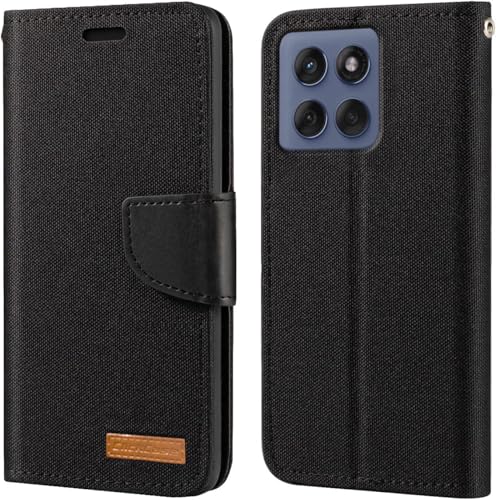 Image of ClickCase Canvas Series for Motorola Edge 60 Fusion 5G Cloth & Pu Leather Wallet Flip Case Kick Stand Magnetic Closure Flip Cover for Motorola Edge 60 Fusion 5G (Black)