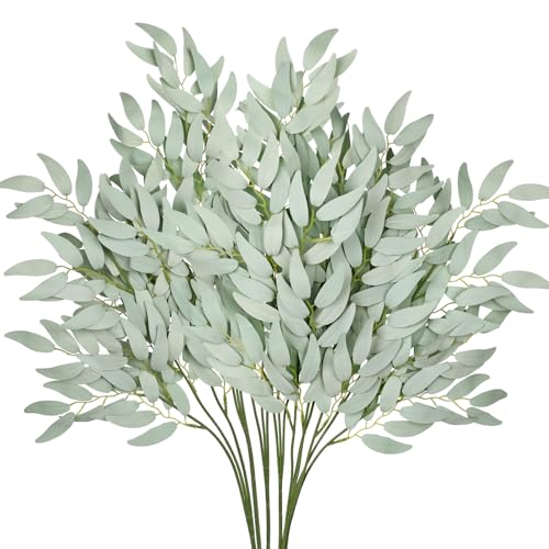 DILATATA Faux Eucalyptus Stems Italian Ruscus Willow Eucalyptus Leaves 30” Long Fake Salix Leaves 6 Pack Silk Greenery Stems for DIY Bouquet Arrangements -Artificial Eucalyptus Stems