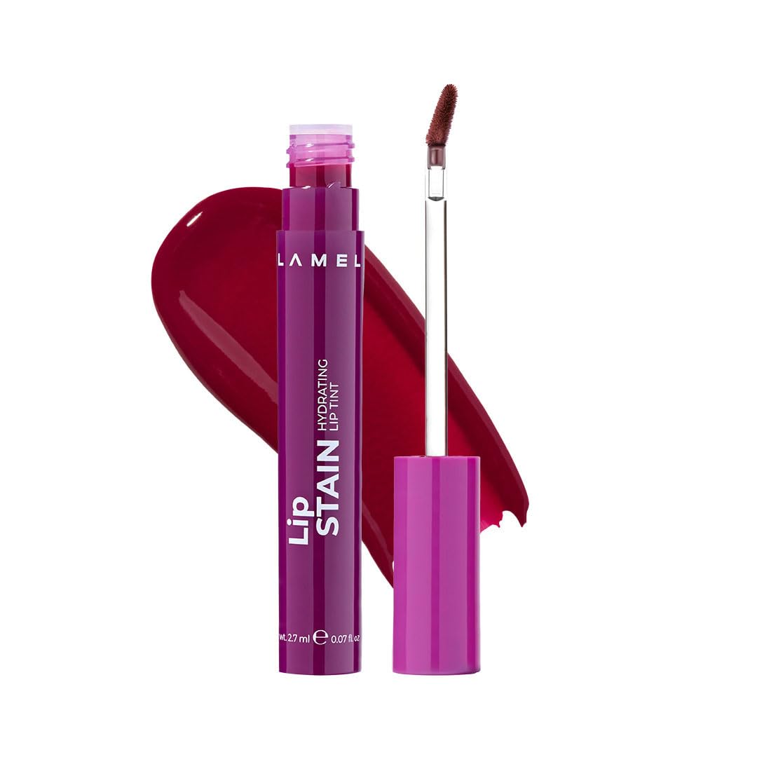 Lamel Hydrating Lip tint Stain -Temptation, lip tint, High-Shine Glossy Finish, Long-Lasting 8-Hour Wear, Lightweight Non-Sticky Lip Tint, Precision Applicator, Natural Tint Effect, lip tint gloss, 2.7 gm