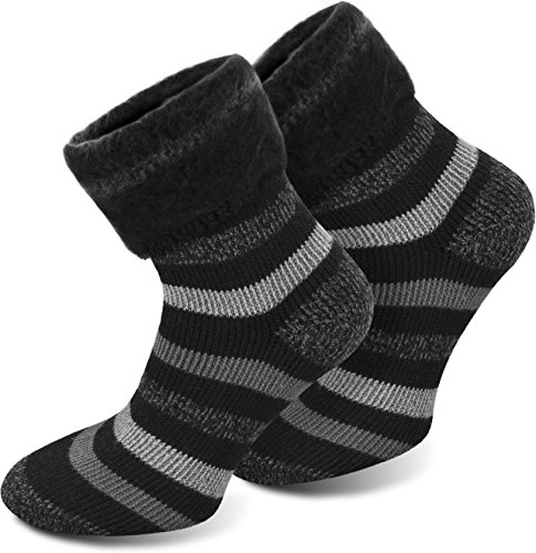 Polar Husky® 3 Paar Thermo-Vollplüsch-Socken mit angerauter Innenfläche Farbe Extrem/Hot/Schwarz gestreift Größe 39/42
