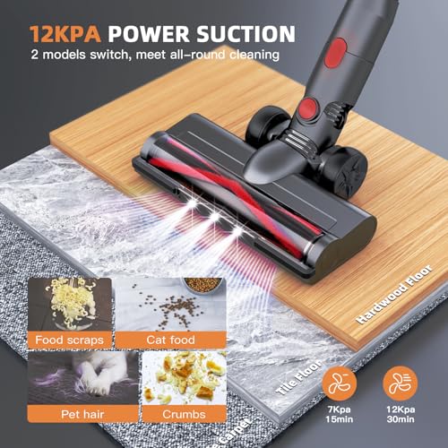 Image of Cordless Vacuum Cleaner for Home,Lightweight Stick Vacuum Cordless Rechargeable with Power Suction, Up to 35 Mins Runtime, Hardwood Floor Vacuum for Pet Hair,Carpets,Tile(Black Red)
