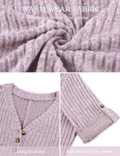 Image of Koscacy Women Plus Size V Neck 3 /4 Roll Sleeve Sweater Casual Knit Tops Solid Color Blouses