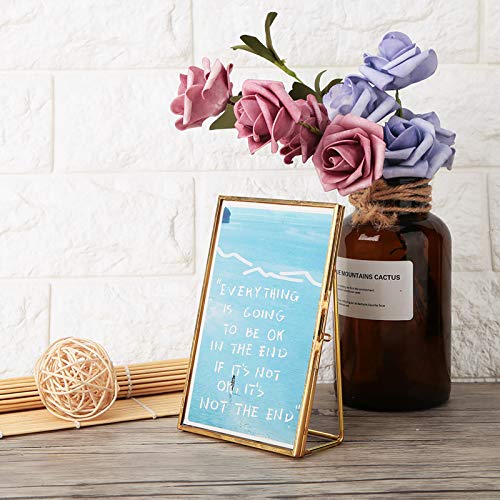 Aunmas Retro Picture Frame Brass Glass Metal Bracket Copper Strip Desktop Photo Frame For Home Decor, Gold #TOP26