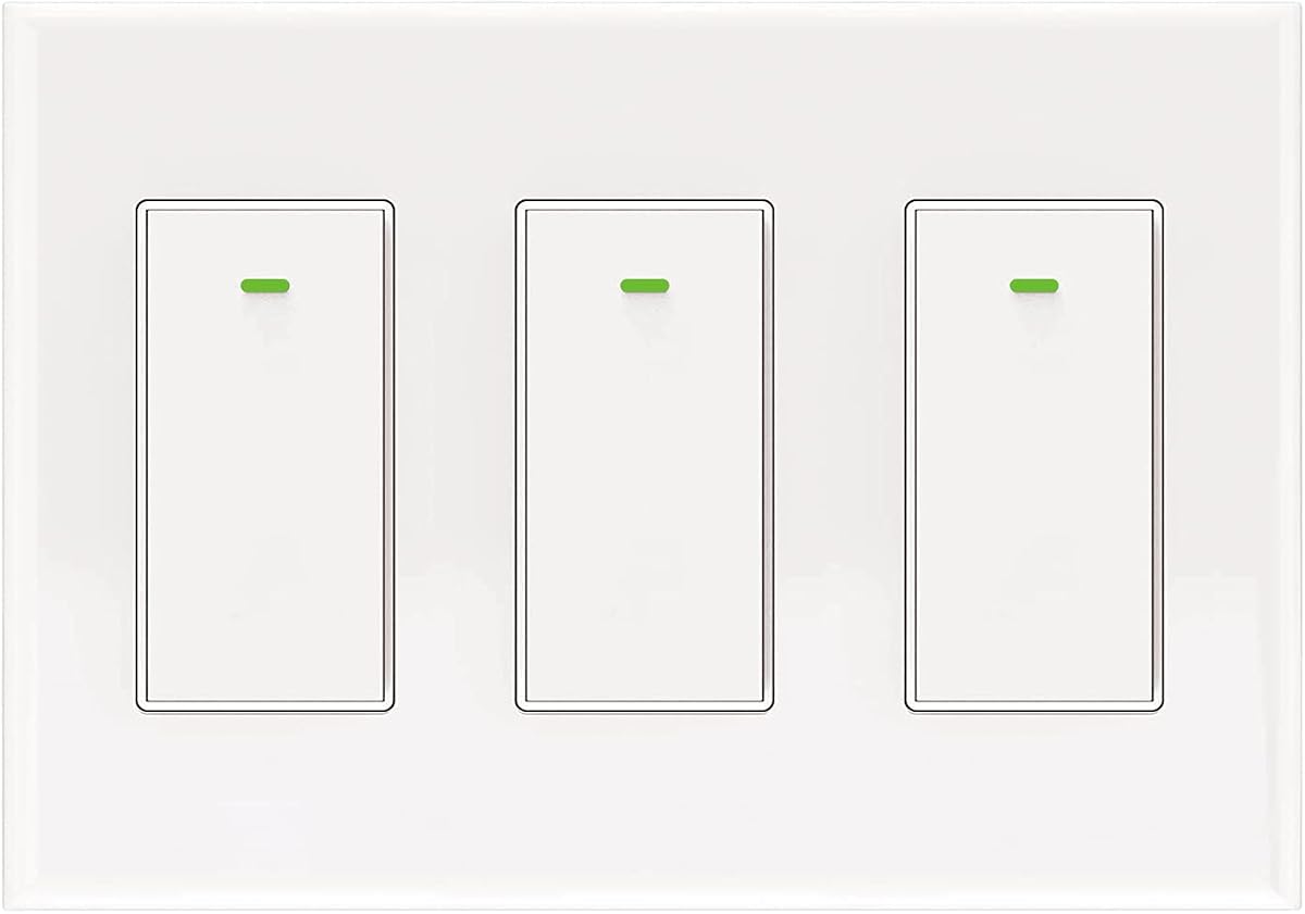 Smart Switch 3 Gang Alexa Smart Switch, 2.4Ghz in-Wall Smart Switch WiFi Light Switch Compatible with Alexa and Google Assistant, Neutral Wire Needed, No hub Required (Smart Switch 3 Gang(Button))