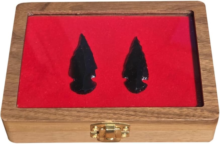 Arrowhead Display Case Arrowhead Shadow Box Handmade Small Wood Box Native American Arrowhead Display Box for Collectibles Military Coins Project Spear Crystal Stone (Medium)