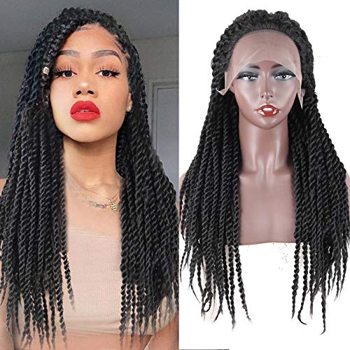 LEOSA Dreadlock Wig Braided Lace Front Wigs for Black Women,Big Box Braid Wig Full Lace Synthetic Wig Long Natural Black Knotless Box Braids Lace Front Wig Hand-Braided Hair Twist Braids Wigs