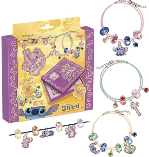 Lansay | Disney - STITCH – COFFRET BIJOUX ÉTINCELANTS | Kit Créatif Enfants avec Perles Brillantes, Charms Stitch & Angel et 4 Colliers à Personnaliser |...