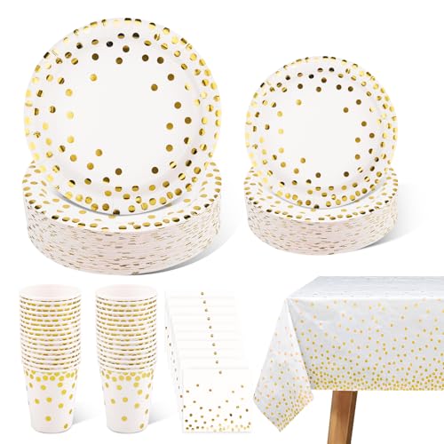 Vaisselle pour fêtes en or jetable chic - Lot de 201 pièces pour 50 invités
