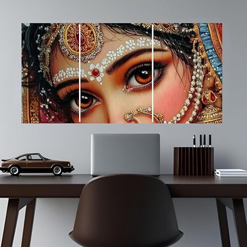 Image of THE URBAN BRAND Pack of 2 Radha Krishna Split Posters - Divine Love Eyes Wall Art (A4 Size Each Panel) | 300 GSM Glossy Paper | High-Resolution Prints | Spiritual & Aesthetic Home Decor