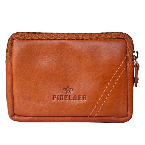Finelaer Men Leather Coin Purse Pouch Wallet with Key Ring