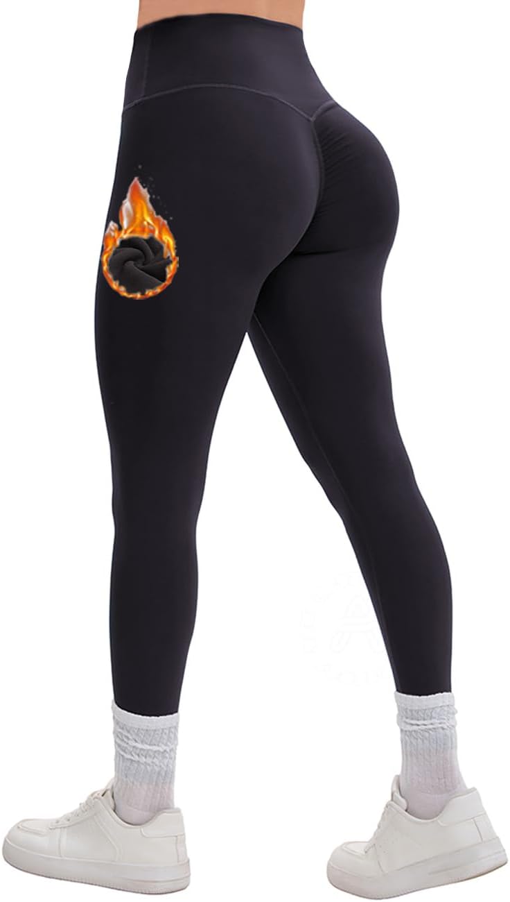 AEEZO Women's Fleece Lined Invisible Scrunch Leggings Butt Lift Thermal Warm Winter Cold Weather High Waisted Yoga Pants