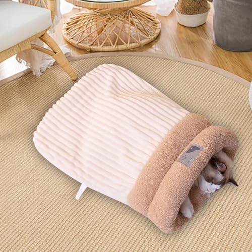 Katzenbett- Höhle- Plüsch- Katzensack, halbgeschlossenes Design, Haustier- Kuschelsack für Winter, Herbst, Auto, Schlaf, Ruhe, Kuscheln, Verstecken, Reisen, Zuhause, Weihnachten-7