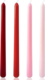 10 Inch Gradient-red Taper Candles, 4 Packs Unscented Candlesticks for Dinner, Wedding, Valentine’s Day and Home Decoration, Dripless and Smokeless, 8-10 Hours Burn