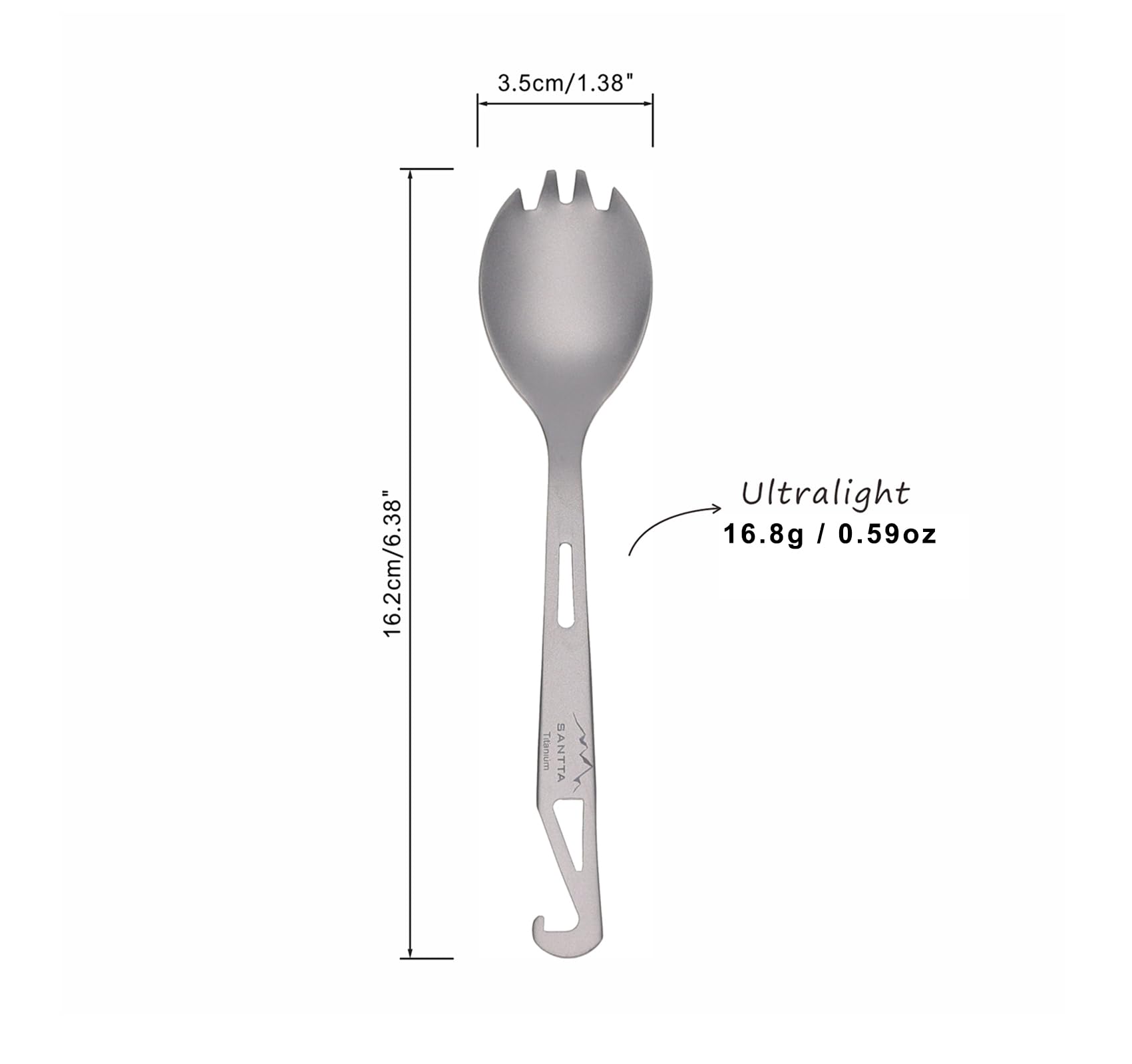 SANTTA Utensilios de camping de titanio, tenedor ultraligero de titanio (cuchara y tenedor) con abrebotellas, cubiertos para acampar al aire libre, senderismo y viajes, juego de 2 piezas
