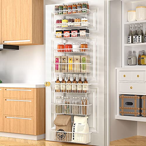 Moforoco White Over-the-Door Pantry Organizer: Metal Spice Rack and Storage Solution for Home and Kitchen