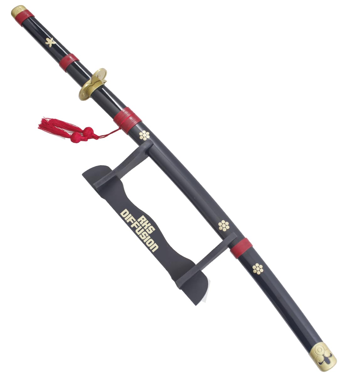 One Piece Katana Tout en Bois Lame en Bois Katana Enma Black Sabre en Bois Epee Zoro Epee Meito + Support en Bois