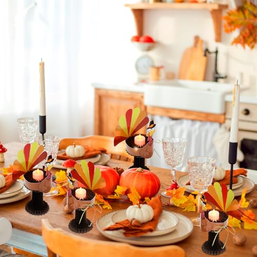 Kumikumi CANDLE HOLDERS 4 Pcs Turkey Tealights Candles Holder Thanksgiving Decorations Fall Table Centerpiece Decor Paper Turkey Tea Light Candleholders thumb #1