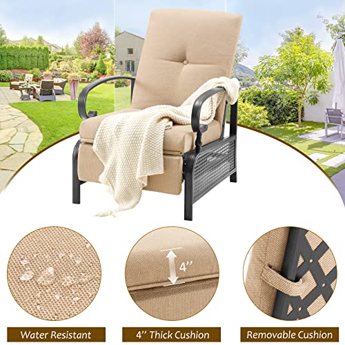 Aecojoy Outdoor Recliner Chairs Set Of 2, Patio Outdoor Lounge Chairs Set Of 2 With Adjustable Back, Pool Lounge Chairs With Beige Olefin Cushions (Removable) #TOP6