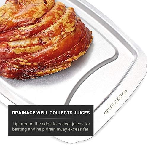 Andrew James Stainless Steel Spiked Meat And Poultry Carving Tray With Safety Guards And Lipped Rim