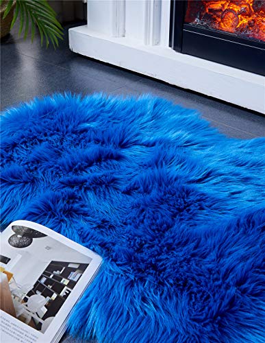 EasyJoy Ultra Soft Fluffy Rugs Faux Fur Rug Chair Cover Seat Pad Fuzzy Area Rug for Bedroom Floor Sofa Living Room (2 x 3 ft Sheepskin, Navy Blue) - Thumbnail 5