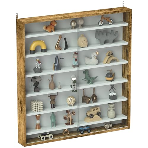 HOMCOM Vitrina de pared de 7 niveles, vitrina con 6 estantes ajustables, puertas...