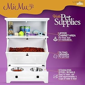 MiMu Raised Dog Bowl Stand with Dog Food Storage Cabinet - White Dog Feeder Station with Storage - Cat Feeding Station Furniture - Pet Feeder Station Storage Cabinet - Dog Food Bowl Stand MiMu Raised Dog Bowl Stand with Dog Food Storage Cabinet – White Dog Feeder Station with Storage – Cat Feeding Station Furniture – Pet Feeder Station Storage Cabinet – Dog Food Bowl Stand