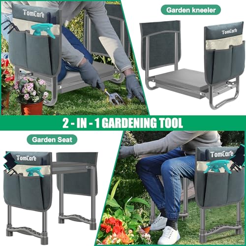 Image of TomCare Garden Kneeler and Seat 10.64 inch Wider Larger Soft Kneeling Pad Garden Bench with 2 Large Tool Pouches Heavy Duty Garden Stool Foldable Tools Gardening Gifts for Women Men Gardeners,Grey