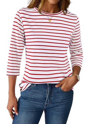 LilyCoco Womens 3/4 Length Sleeve Tops Striped Boatneck Shirt