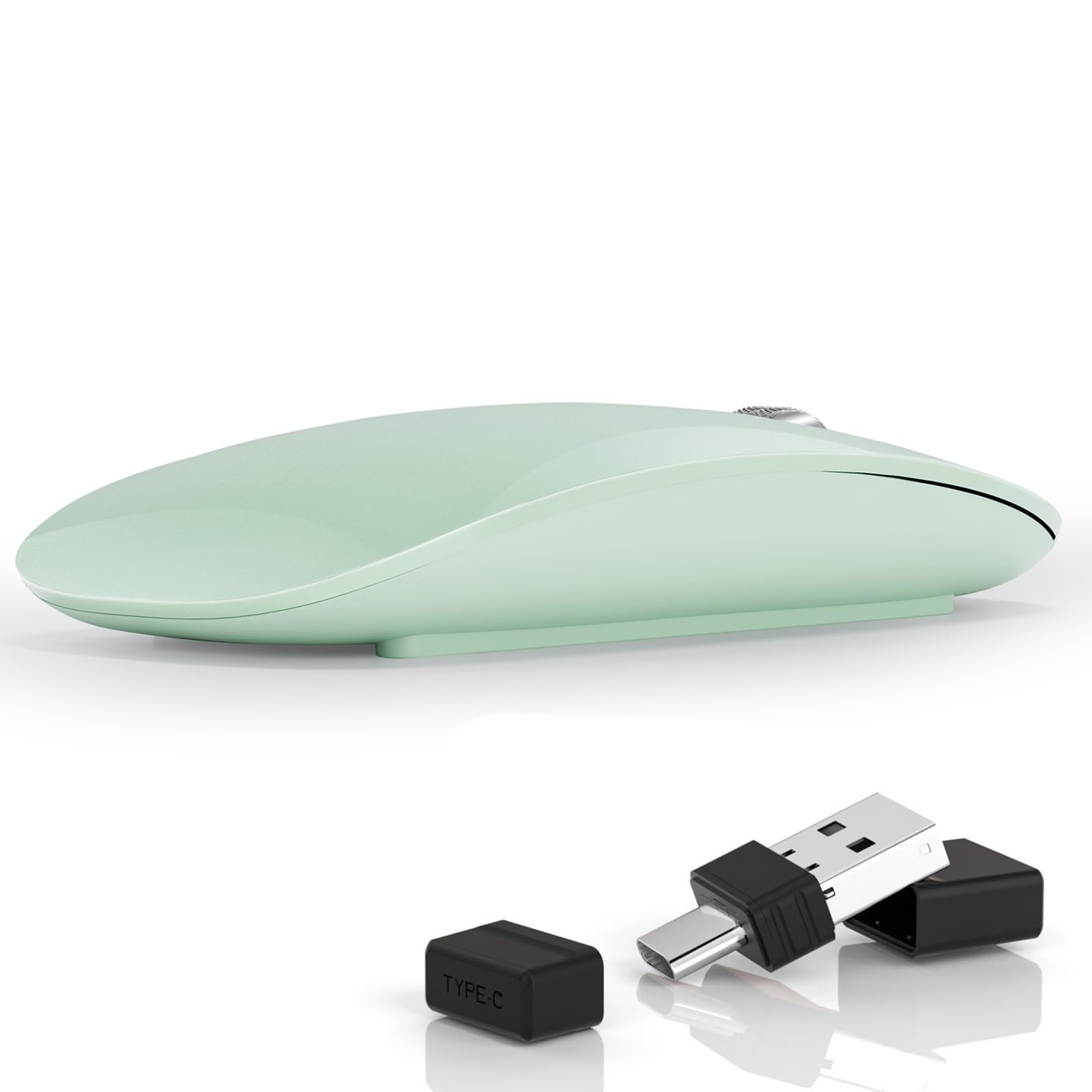 Uiosmuph G11 Wireless Mouse, USB C Rechargeable Computer Mouse, Slim Silent Mice 2.4GHz Optical with USB Nano Receiver and Type C Receiver for Laptop/