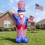14Ft Giant 4Th Of July Inflatable Uncle Sam Decoration With Built-In Led Lights, Patriotic Outdoor Yard Decoration With Dual Blowers, Stakes, Ropes &Amp; Sandbags For Independence Day Lawn Garden Decor