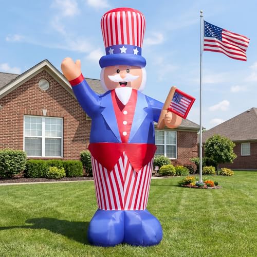 14Ft Giant 4Th Of July Inflatable Uncle Sam Decoration With Built-In Led Lights, Patriotic Outdoor Yard Decoration With Dual Blowers, Stakes, Ropes &Amp; Sandbags For Independence Day Lawn Garden Decor