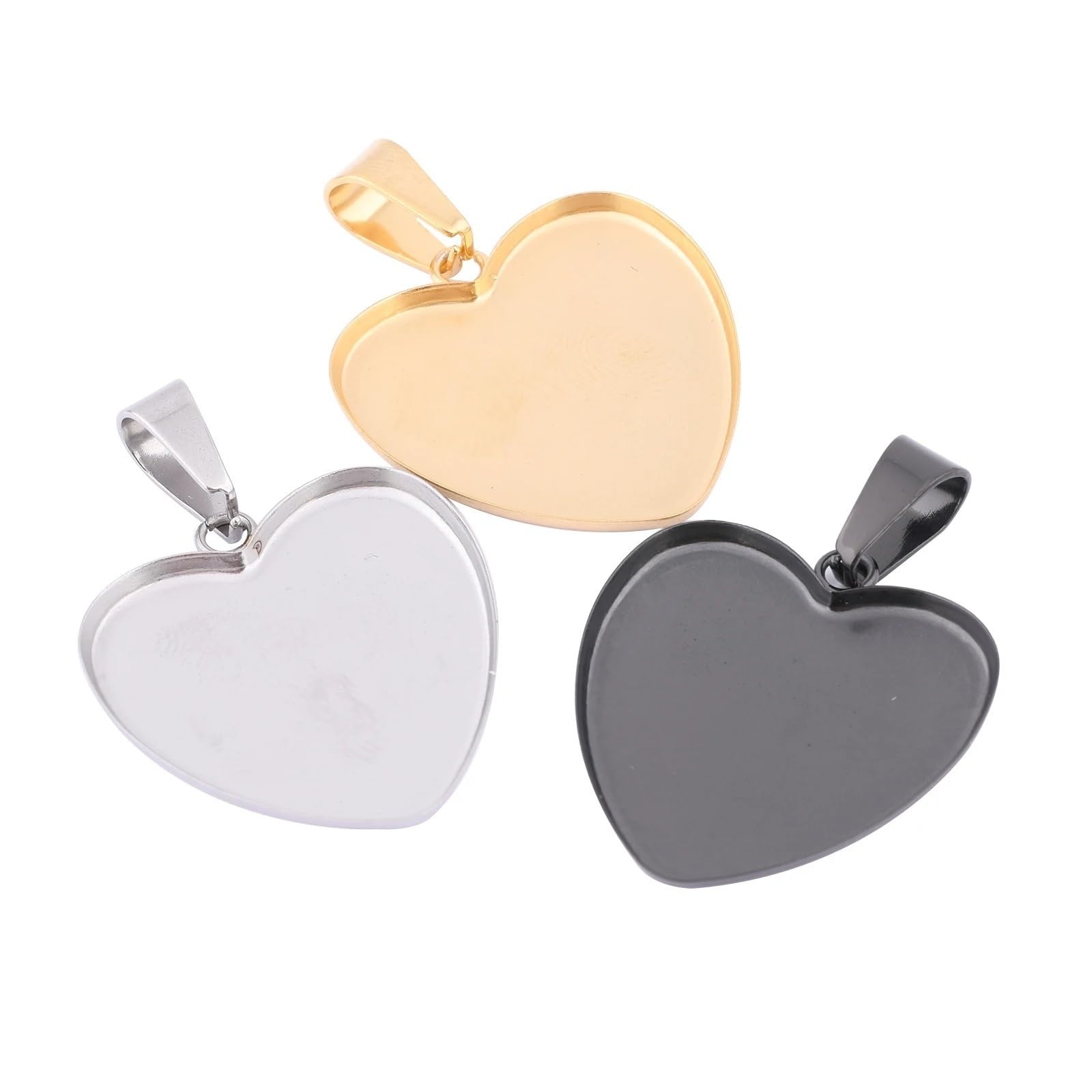 Supports pour pendentifs, Base de cabochon coeur lunette en acier inoxydable(Gold Plated)