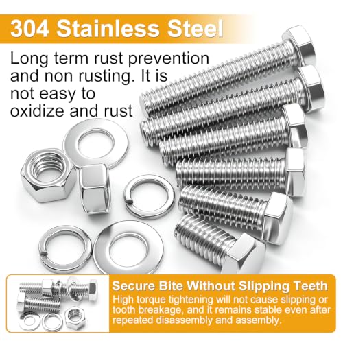 Image of weideer 760PCS 304 Stainless Steel Hex Bolts,1 /4-20 5 /16-18 3 /8-16 1 /2-13