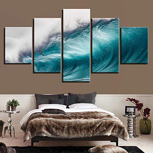 Cuadros modernos de salón marinos con impresión de olas en lienzo decorativo de 5 partes 5