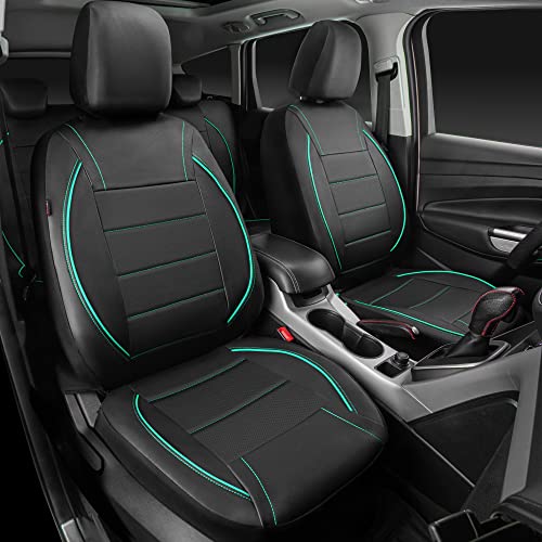 Image of CAR PASS Universal FIT Piping Leather Car Seat Cover, for suvs,Van,Trucks,Airbag Compatible,Inside Zipper Design and Reserved Opening Holes (Full Set, Black and Mint)