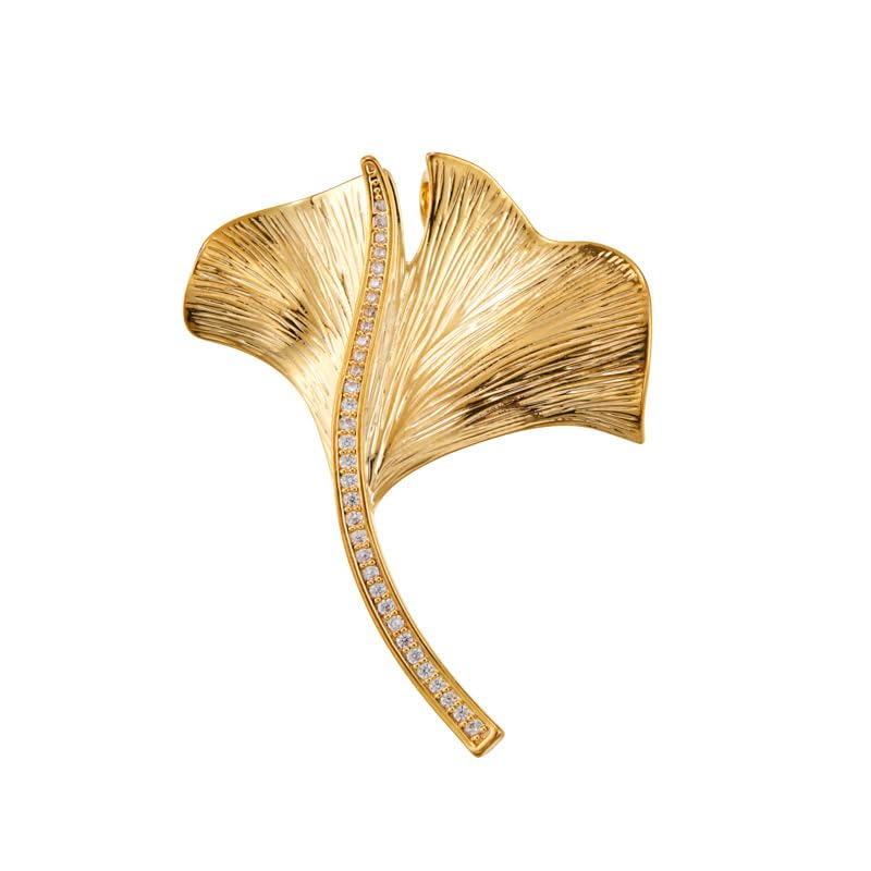Image of Gold Ginkgo Leaf Brooches for Women Yellow Flower Lapel Pin Blazer Dress Jacket Suit Clothing Jewelry Vintage Inspired Birthday Festival Gift