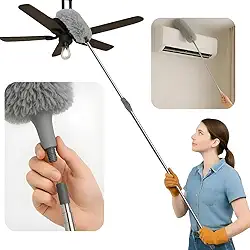 Espanador Pó Premium Extensível 2,8m Microfibra Haste Inox Flexível Limpa Teto Ventilador Casa Escritório Alto