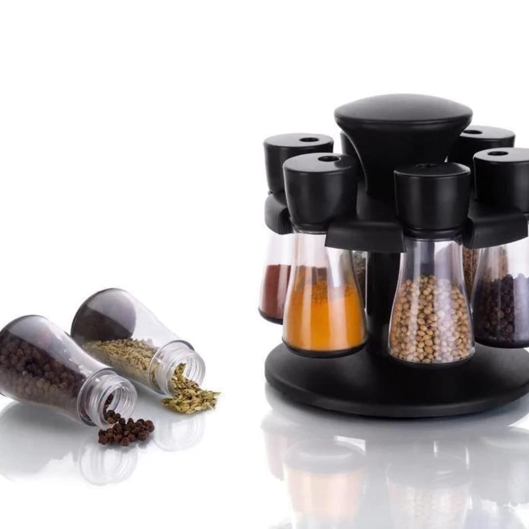 VIEWIDE 360 Degree Revolving Round Shape Transparent Jar 6 Piece Spice ...