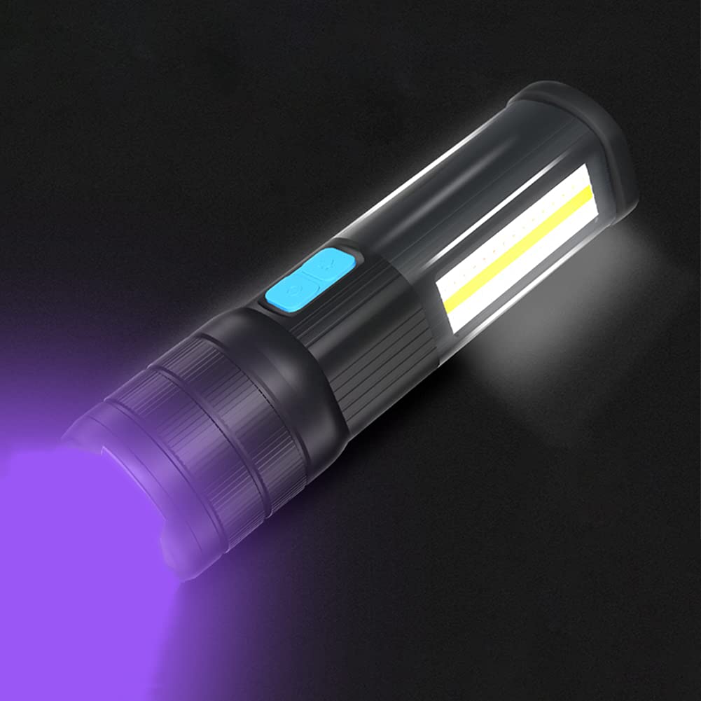 SUYA USB Rechargeable UV Flashlight (Battery Included), Magnetic LED Flashlight, Super Bright LED Tactical Flashlight with Cob Sidelight, Waterproof, Zoomable Best Flashlight for Camping Emergency