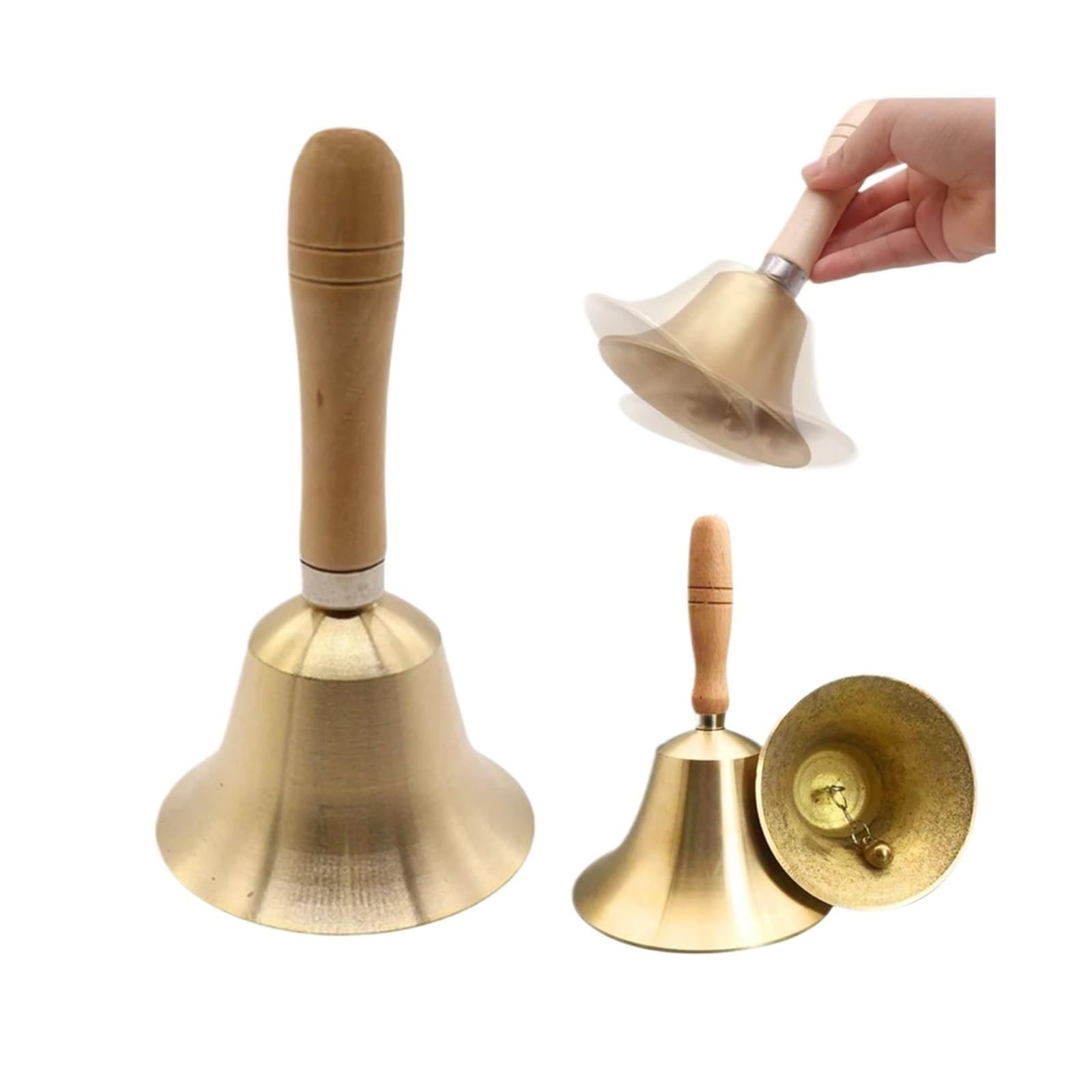 Campana de Mano Metal Campanas de 7CM con mango madera | Campana de entrenamiento portátil multiusos for servicio y juego.