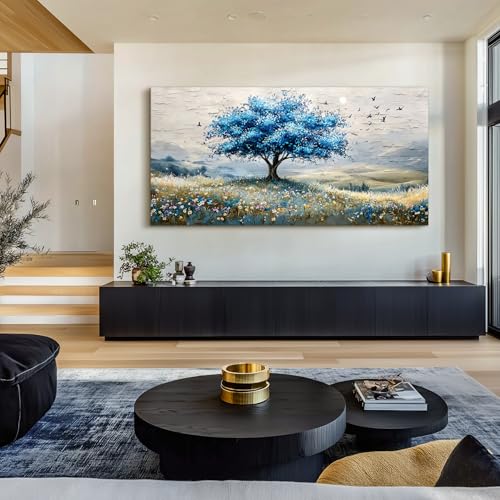 SERIMINO Tree of Life Large Wall Art, Country Landscape Canvas Art Prints, Blue Tree Nature Artwork for Walls, Modern Wall Pictures for Living Room Bedroom Dining Room, Rustic Farmhouse Decor 30"X60"