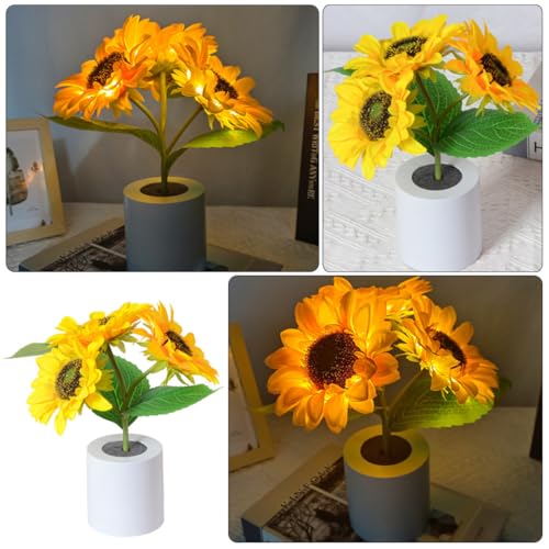 Lampe de nuit LED tournesol Zerodeko avec 3 têtes pour décoration de chevet