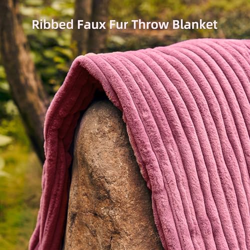 GOTCOZY Electric Blanket Heated Throw 50''X60''- Ribbed Faux Fur Heated Blanket with 4 Heating Level & 3 Hour Auto Off Heating Blanket, ETL&FCC Certified Machine Washable(Wine Red)