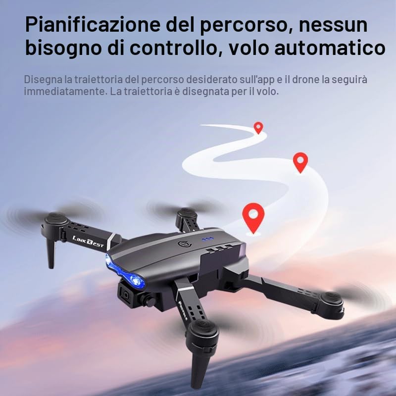 E99 Nova Drone con Telecomando a Schermo 2.4",Doppia Fotocamera SD Regolabile a 90°,Posizionamento Ottico,Fotografia a Gestuale - Drone Pieghevole per Adulti e Principianti con Autonom (orange)
