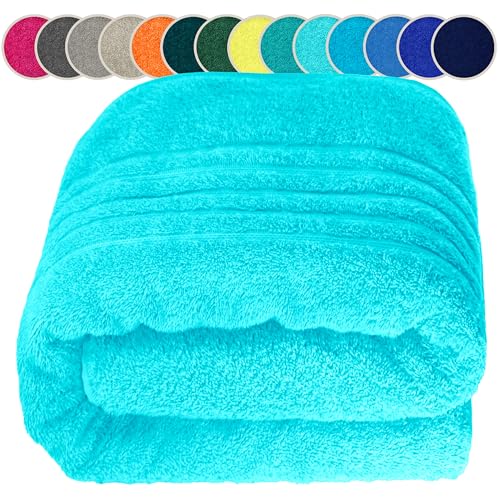 Lashuma Drap de Bain 200 x100cm, Serviette de Plage Coton série: London Serviette de Bain Turquoise Lagon