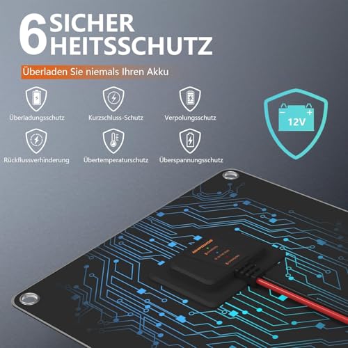 MHPOWOS Solarpanel 30W 12V Solar-Autobatterie-Ladegerät Tragbares wasserdichtes Solarstrom-Batterie-Ladegerät & -Wartungsgerät mit Trickle-Zigarettenanzünder-Stecker & Krokodilklemme