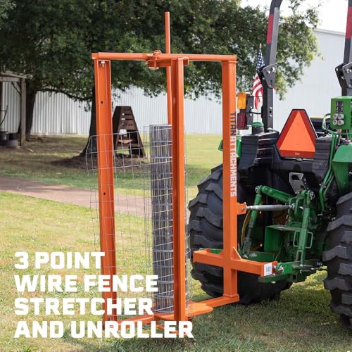 Titan Attachments 3 Point Fence Stretcher and Unroller Heavy Wire Fencing Fits Cat 1 Tractors, Quick Hitch Compatible, Holds 60" x 36" Diameter Roll, Landscaping Equipment