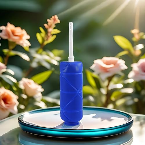 Image of Foldable Compact Silicone Douche Bottle, Reusable Travel Douche Kit, 24 FL Oz Capacity, Blue